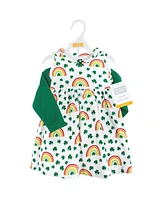 Hudson Baby Toddler Girls Toddler|Child Cotton Dress and Cardigan Set, St Patricks Rainbow