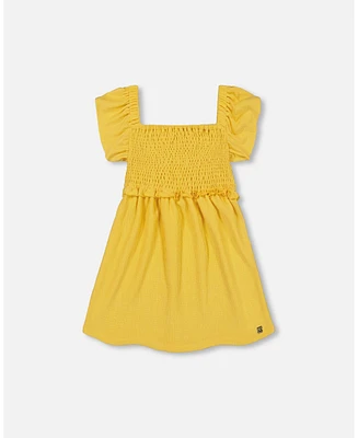 Girl Textured Knit Smocked Dress Yellow - Toddler Child