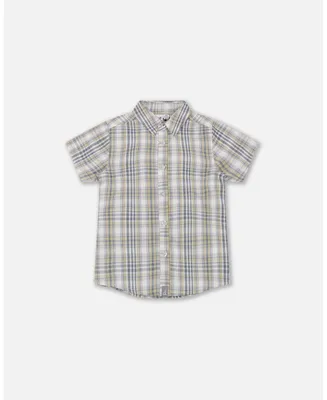 Boy Plaid Short Sleeve Shirt Blue Green - Toddler Child