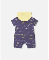 Baby Boy French Terry Hooded Romper Blue Printed Scooters - Infant