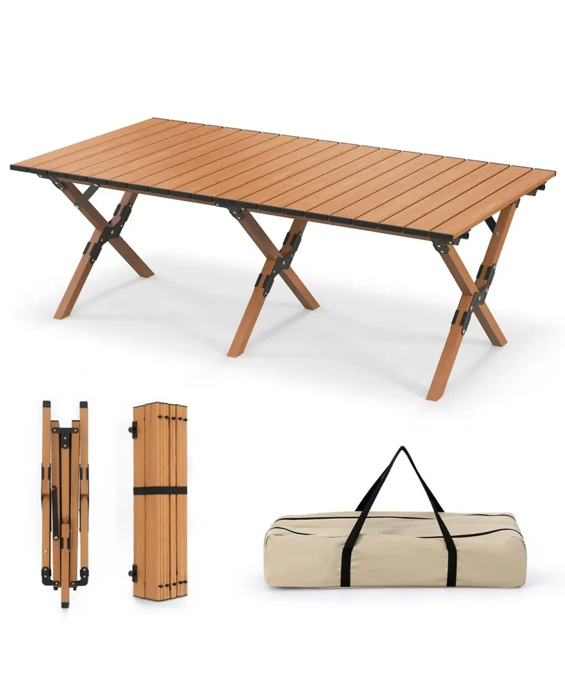 Folding Lightweight Aluminum Camping Table with Wood Grain