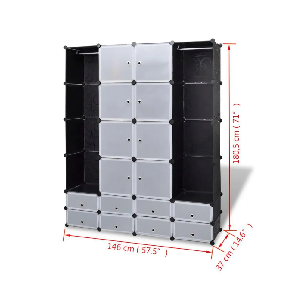 Modular Cabinet with Compartments Black and White 14.6"x57.5"x71.1