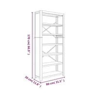 6-Tier Bookcase 31.5"x11.8"x66.9" Solid Wood Acacia