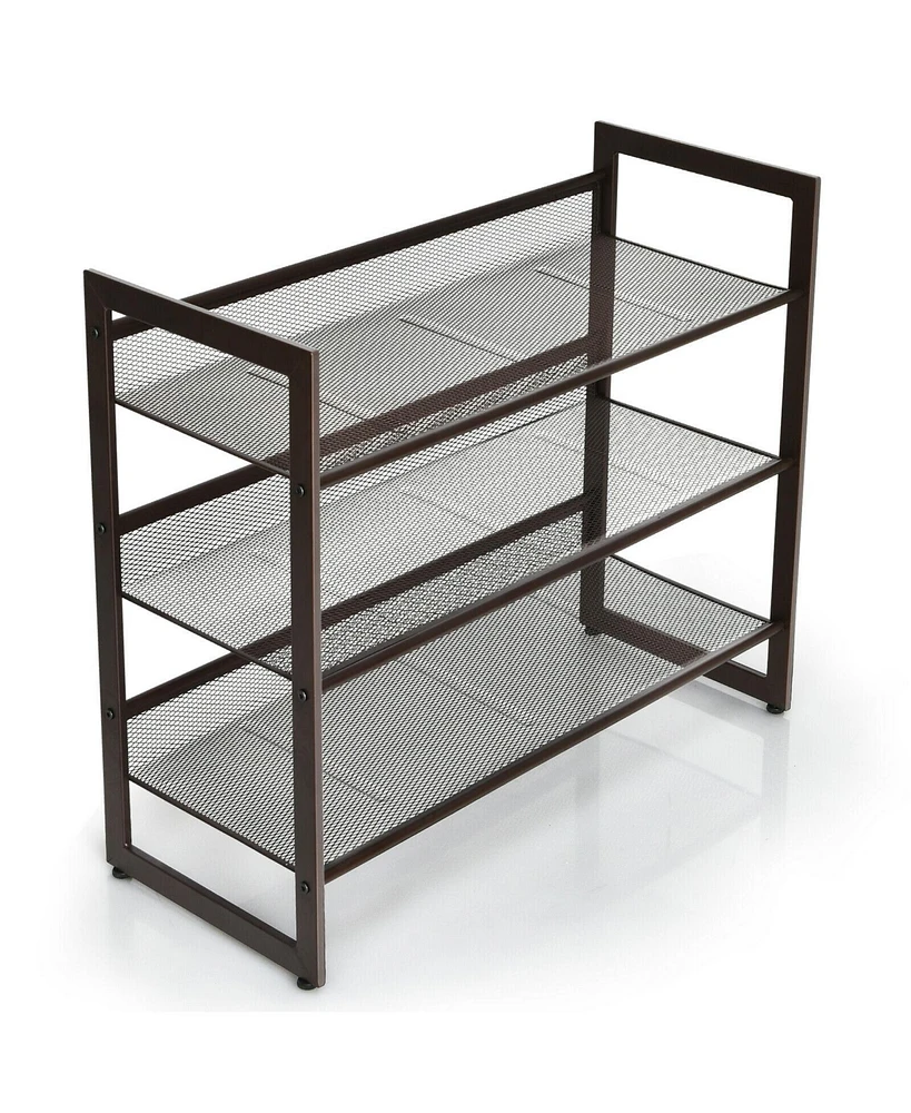 Flat and Slant Metal Shoe Rack for Entryway Hallway-3-Tier