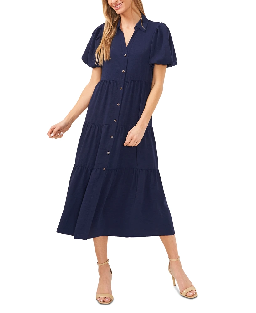 CeCe Women's Collared Short-Sleeve Tiered Shirtdress