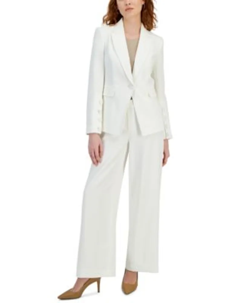 Tahari Womens Crepe One Button Long Sleeve Blazer Crepe Mid Rise Wide Leg Pants