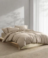 Calvin Klein Washed Percale Cotton Solid 3 Piece Duvet Cover Set