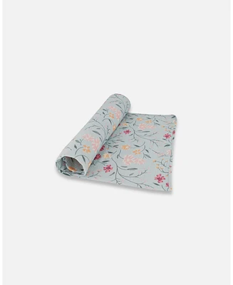 Baby Girl Muslin Cotton Blanket Light Blue With Printed Romantic Flowers - Infant|Toddler