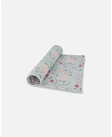 Baby Girl Muslin Cotton Blanket Light Blue With Printed Romantic Flowers - Infant|Toddler