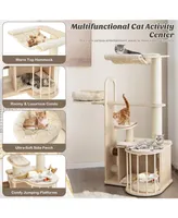 Sugift 55 Inch Tall Multi-Level Cat Tree with Washable Removable Cushions