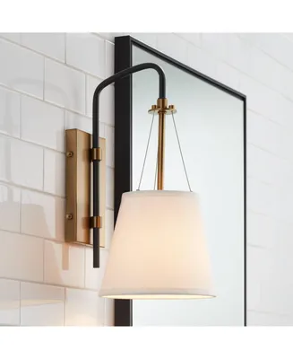 Crystal Mid Century Modern Wall Light Sconce Warm Brass Black Hardwired 8" Fixture White Linen Drum Shade for Bedroom Living Family Room Home Hallway