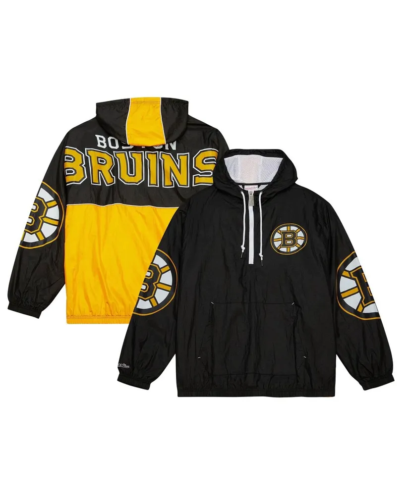 Men's Mitchell & Ness Black Boston Bruins Team Og 2.0 Anorak Half-Zip Windbreaker Jacket