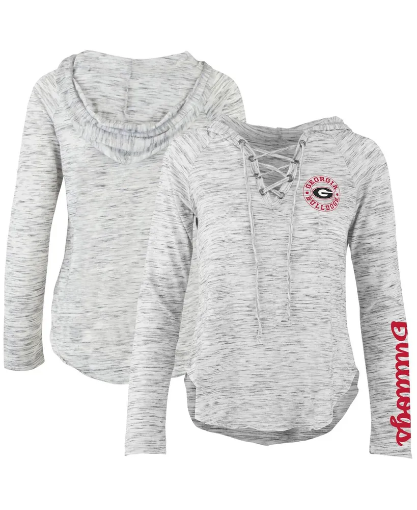 Women's Pressbox Gray Georgia Bulldogs Space Dye Lace-Up V-Neck Long Sleeve T-shirt