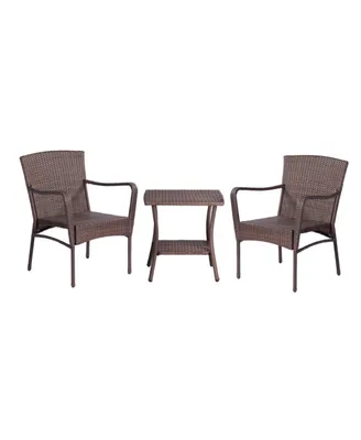 Simplie Fun 3 Pieces Outdoor Seating Group Furniture, Pe Rattan Patio Furniture, Wicker Patio Chairs Set, Patio Bistro Sets, Outdoor Conversation Sets
