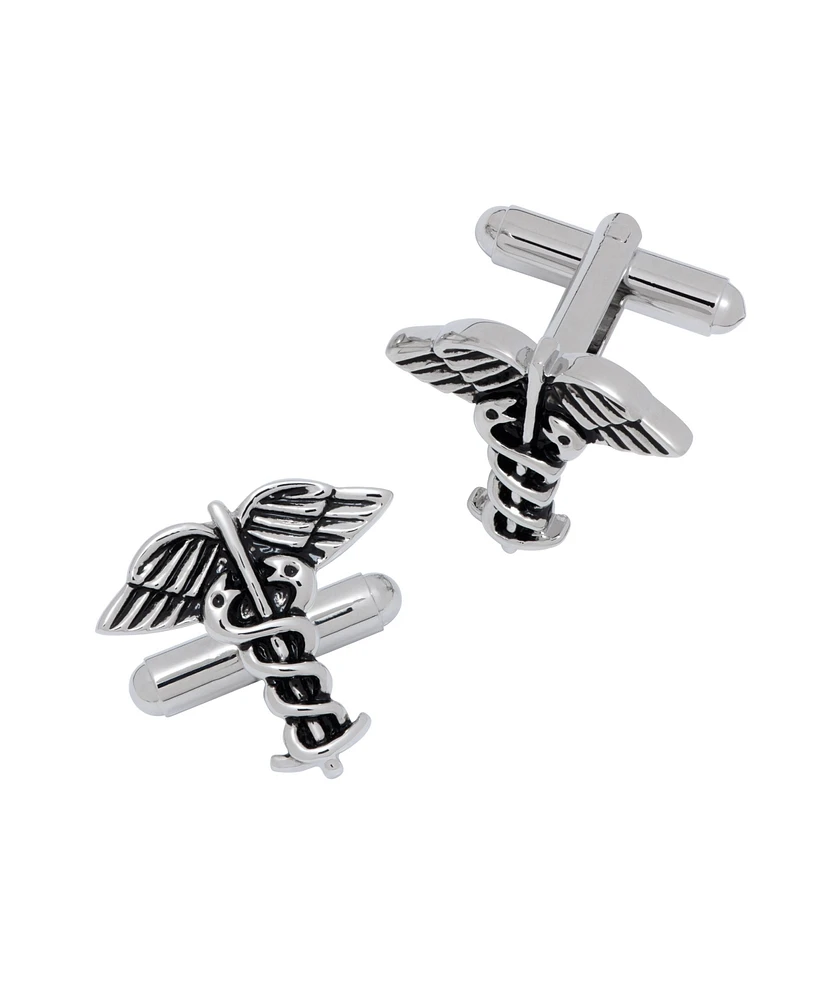 Caduceus Antique Silver Tone Cufflinks Hippocratic Oath