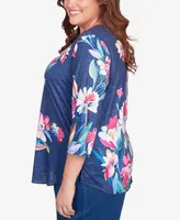 Alfred Dunner Plus Size In Full Bloom Placed Floral V-neck Top