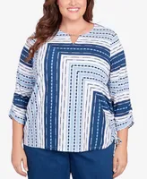 Alfred Dunner Plus Full Bloom Spliced Texture Stripe Side Tie Top