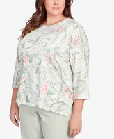 Alfred Dunner Plus English Garden Paisley Lace Paneled Crew Neck Top