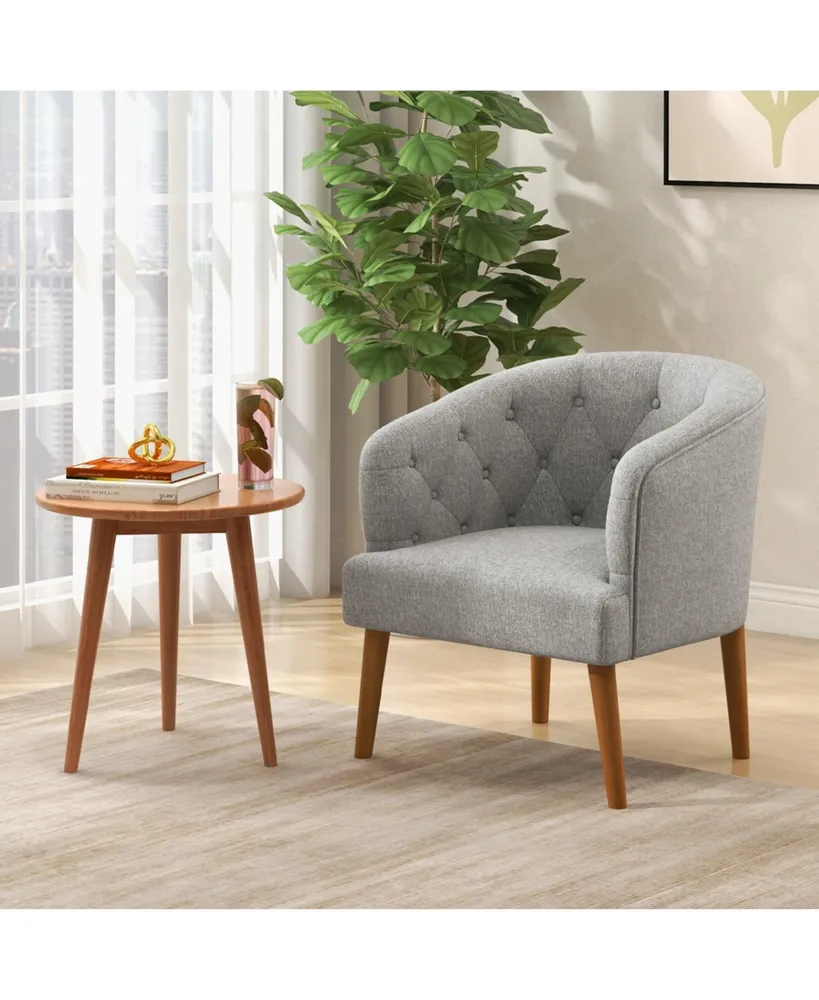 Upholstered Accent Chair Comfy Club Armchair Single Sofa with Rubber Wood Legs