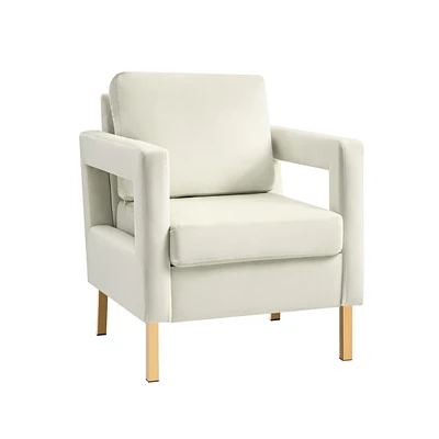 Levitt Square Arm Velvet Accent Chair with Metal Base