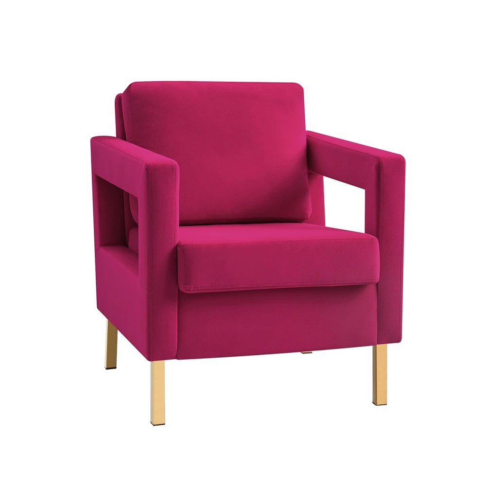 Levitt Square Arm Velvet Accent Chair with Metal Base