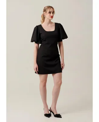 Nana'S Women's Puff sleeve little black dress, fit & flare