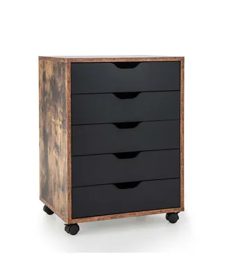5 Drawer Chest Storage Dresser Floor Cabinet Organizer with Wheels
