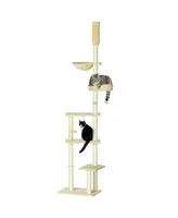 Paw Hut Floor to Ceiling Cat Tree with Hammock, Cat Climbing Tower, Beige