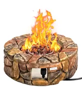 28'' Propane Gas Fire Pit Outdoor 40,000 BTUs Stone Finish Lava Rocks Cover