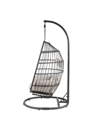 Simplie Fun Oldi Patio Hanging Chair With Stand, Fabric & Wicker