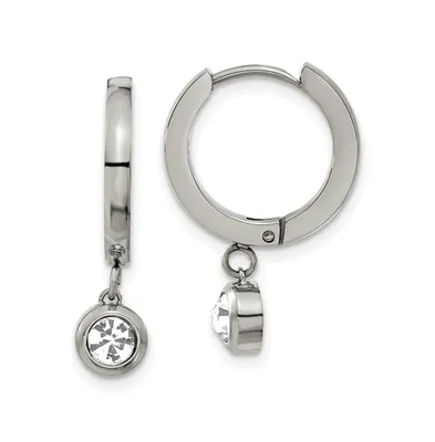 Chisel Stainless Steel Polished with Cz Dangle Hoop Earrings
