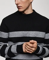 Mango Men's Striped Perkins Collar Sweater