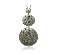 Suzy Levian New York Suzy Levian Sterling Silver Cubic Zirconia Triple Pave Large Disk Dangle Pendant Necklace