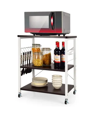 3-Tier Kitchen Baker's Rack Microwave Oven Storage Cart w/ Hooks