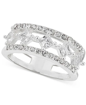 Charter Club Silver-Tone Pave & Square Cubic Zirconia Triple-Row Ring, Created for Macy's