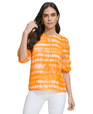 Calvin Klein Women's Printed Ruched-Sleeve Textured Top