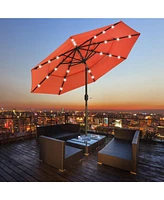 Yescom 9 Ft 3 Tier Patio Umbrella with Solar Led Crank Tilt Button Aluminum Backyard