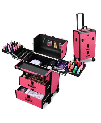 Byootique Rolling Makeup Train Case Cosmetic Storage Organizer Trolley 2 Drawers