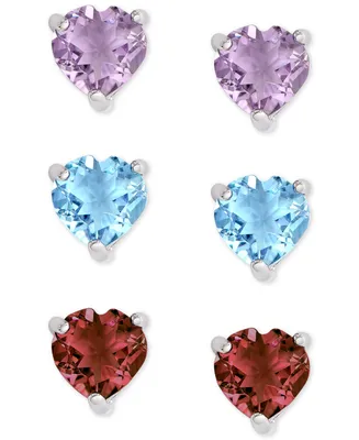 3-Pc. Set Multi-Gemstone Heart Stud Earrings (2-7/8 ct. t.w.) in Sterling Silver - Multi
