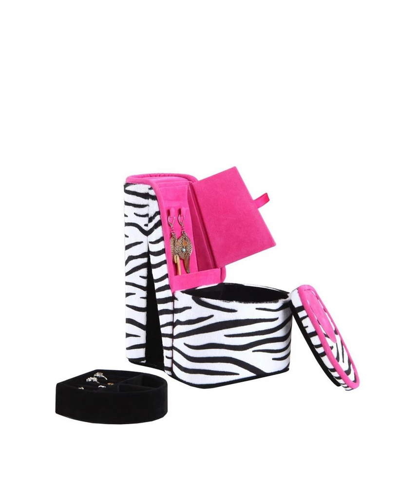 Streamdale Furniture 9" Tall Display Jewelry Box With Hidden Storage, High Heel Shoe Design, Zebra Print