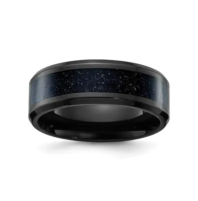 Chisel Stainless Steel Black Ip-plated Star Sandstone Inlay Band Ring