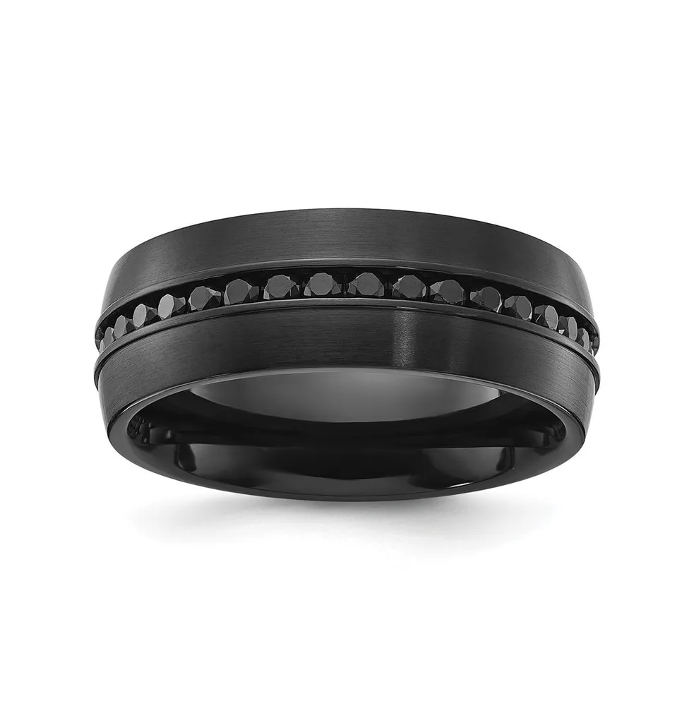 Chisel Stainless Steel Brushed Ip-plated Cz Band Ring