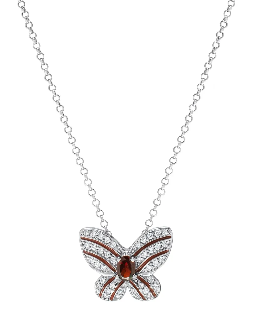 Garnet (1/5 ct. t.w.) & Lab-Grown White Sapphire (1/4 ct. t.w.) Butterfly 18" Pendant Necklace in Sterling Silver
