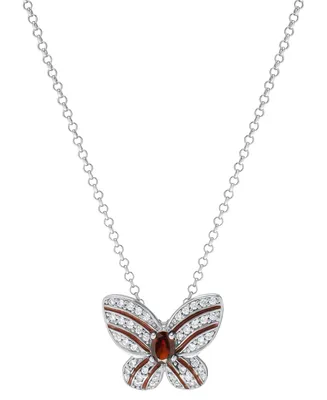 Garnet (1/5 ct. t.w.) & Lab-Grown White Sapphire (1/4 ct. t.w.) Butterfly 18" Pendant Necklace in Sterling Silver