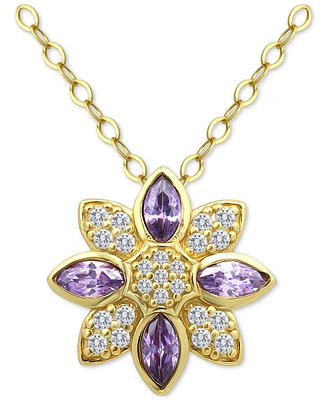 Giani Bernini Cubic Zirconia Marquise & Pave Flower Pendant Necklace in 18k Gold-Plated Sterling Silver, 16" + 2" extender, Created for Macy's