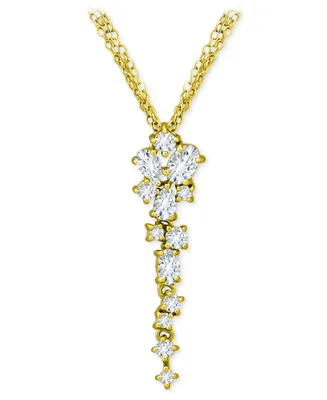Cubic Zirconia Cluster Triple Strand 18" Lariat Necklace Sterling Silver, Created for Macy's