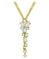 Cubic Zirconia Cluster Triple Strand 18" Lariat Necklace in Sterling Silver, Created for Macy's