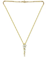 Cubic Zirconia Cluster Triple Strand 18" Lariat Necklace in Sterling Silver, Created for Macy's