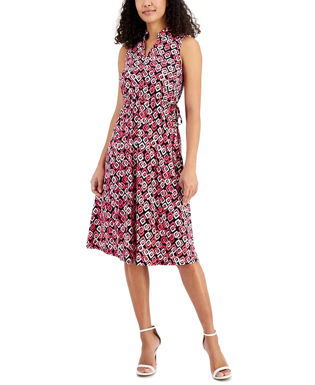 knee length dresses for ladies Anne Klein Jenna Drawstring Dress Blu Jay/Anne Black Multi