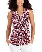 Anne Klein Women's Printed Sleeveless V-Neck Shell Top